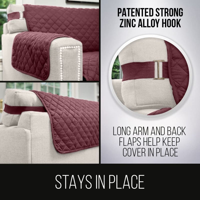Sofa Shield Armchair Slip Cover with Patented Strap, Cushion Protector, US Designed Reversible Stain and Dog Tear Resistant Slipcover, 23 inch Seat, Washable Covers for Dogs Pets, Burgundy Tan - Image 4